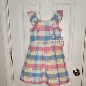 Tommy Bahama Pastel Plaid Ruffle Dress Size 8 NWT